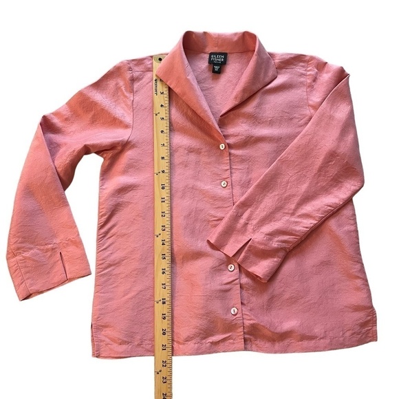 EILEEN FISHER Petite Women's Textured Crinkle 100% Silk 3/4 Sleeve Button Top PP - Picture 11 of 13